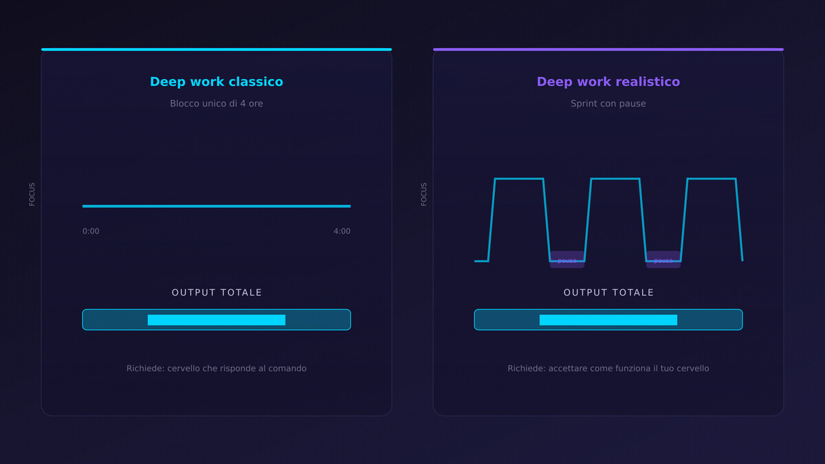 Confronto deep work classico vs realistico con sprint